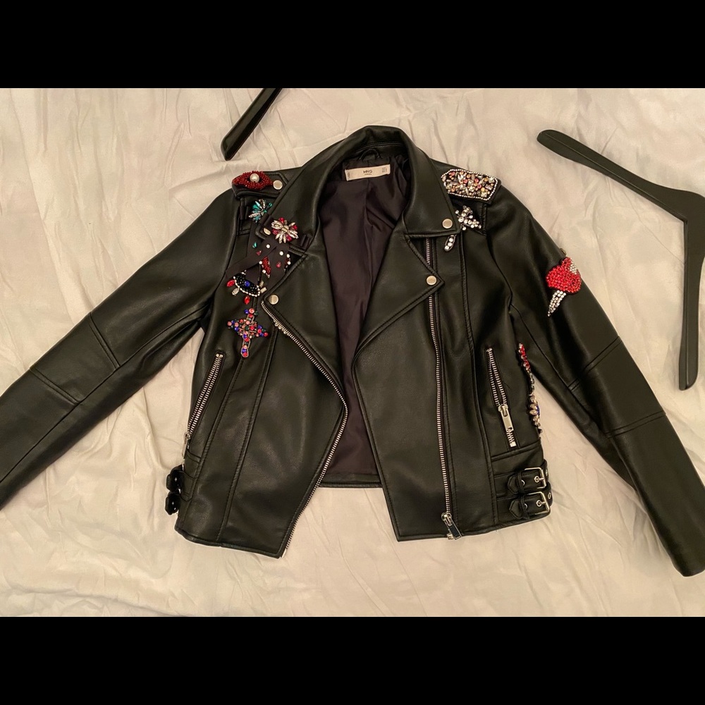 Jeweled embellished vegan leather jacket